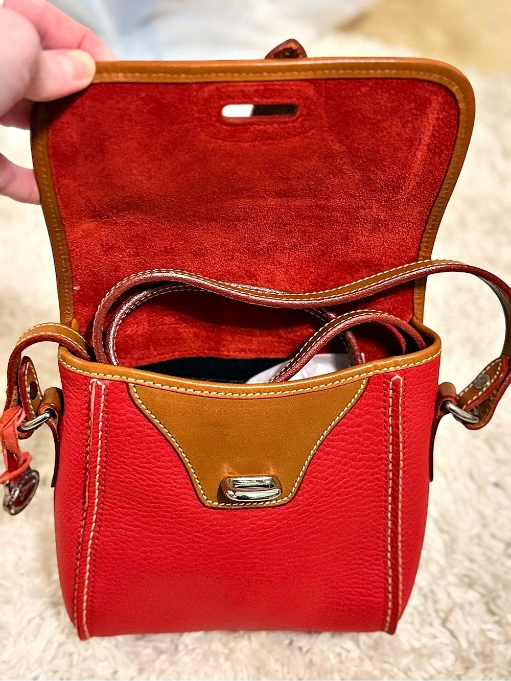 Dooney & Bourke All Weather Leather Small Flap Crossbody Red & Brown